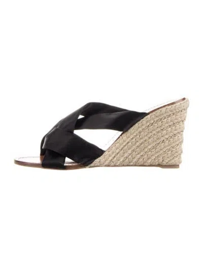 Pre-owned Christian Louboutin Satin Braided Accents Slides In Black