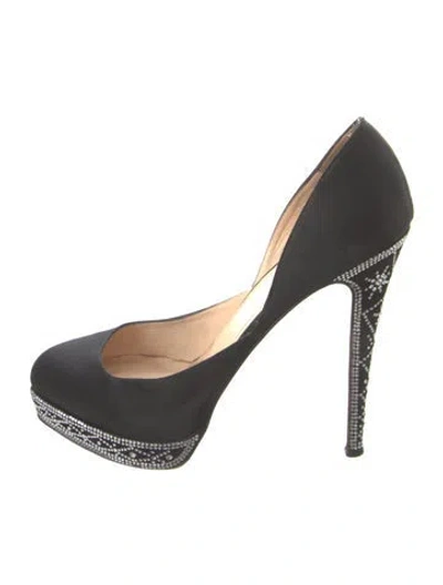 Pre-owned Christian Louboutin Satin Crystal Embellishments D'orsay Pumps In Black