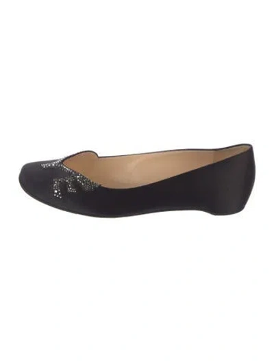 Pre-owned Christian Louboutin Satin Crystal Embellishments Flats In Black