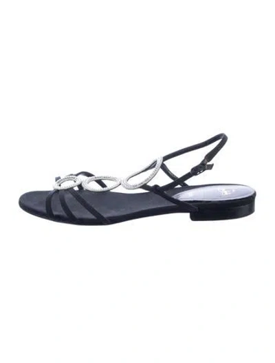 Pre-owned Christian Louboutin Satin Crystal Embellishments Gladiator Sandals In Black