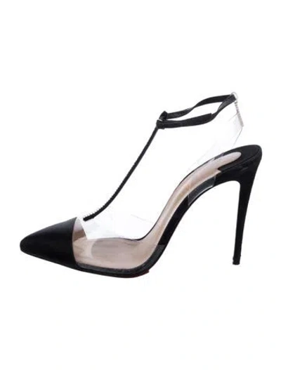 Pre-owned Christian Louboutin Satin Crystal Embellishments T-strap Pumps In Black