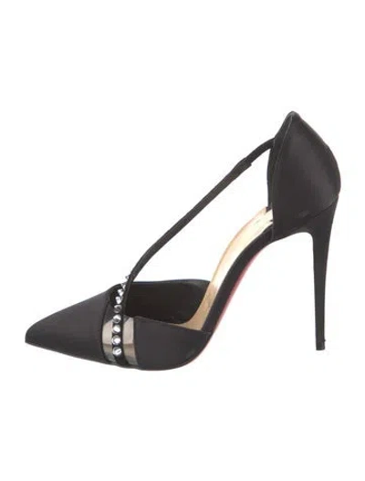 Pre-owned Christian Louboutin Satin Crystal Embellishments T-strap Pumps In Black