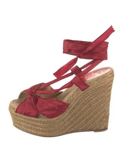 Pre-owned Christian Louboutin Satin Espadrilles In Red