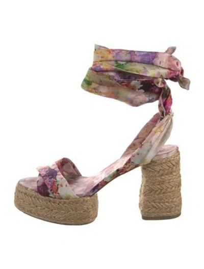 Pre-owned Christian Louboutin Satin Floral Print Espadrilles In Pink
