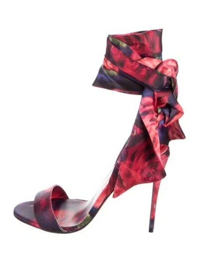 Pre-owned Christian Louboutin Satin Floral Print Gladiator Sandals In Pink