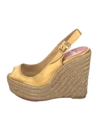 Pre-owned Christian Louboutin Satin Glitter Accents Espadrilles In Gold