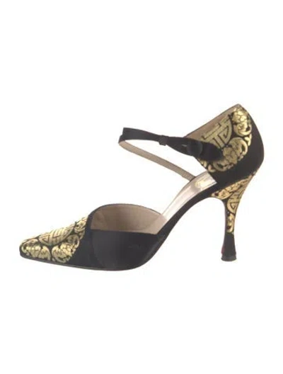 Pre-owned Christian Louboutin Satin Graphic Print D'orsay Pumps In Black