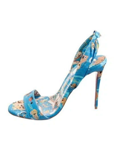 Pre-owned Christian Louboutin Satin Graphic Print Sandals In Blue