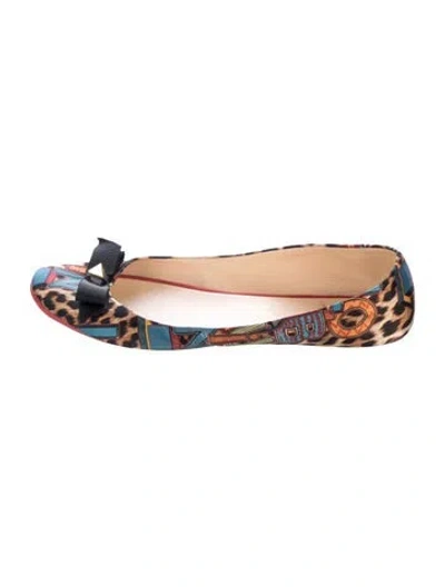 Pre-owned Christian Louboutin Satin Printed Ballet Flats In Brown
