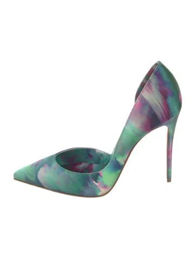 Pre-owned Christian Louboutin Satin Printed D'orsay Pumps In Green