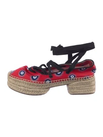 Pre-owned Christian Louboutin Satin Printed Espadrilles In Blue