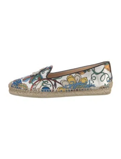 Pre-owned Christian Louboutin Satin Printed Espadrilles In White