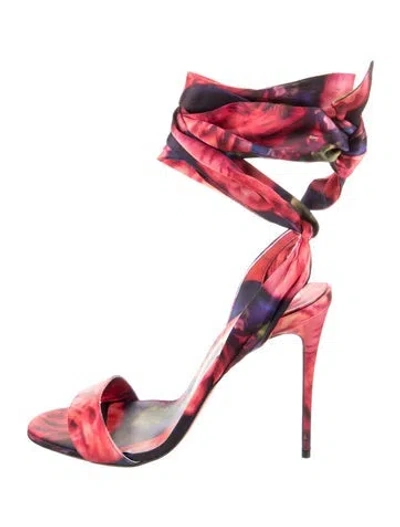 Pre-owned Christian Louboutin Satin Printed Gladiator Sandals In Pink