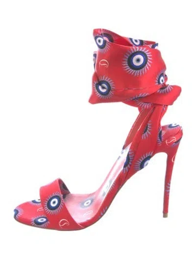 Pre-owned Christian Louboutin Satin Printed Gladiator Sandals In Red