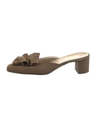 Pre-owned Christian Louboutin Satin Ruffle Embellishment Mules In Brown