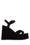 Christian Louboutin Supramariza 130 Velvet Wedge Sandals In Blacklinblack