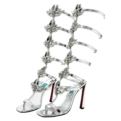 Pre-owned Christian Louboutin Sea Warrior 100 Marvel Collab Strappy Knee High Sandals 40.5 In Gray