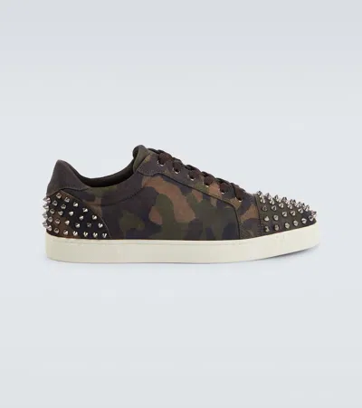Christian Louboutin Seavaste Camouflage Spiked Suede Sneakers In Green
