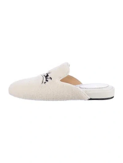 Pre-owned Christian Louboutin Shearling Graphic Print Slippers In White