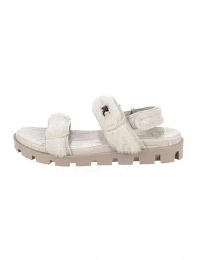 Pre-owned Christian Louboutin Shearling Slides In Neutral