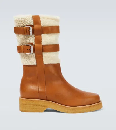 Christian Louboutin Shearling-trimmed Leather Boots In Terra/ivory/lin Shearl
