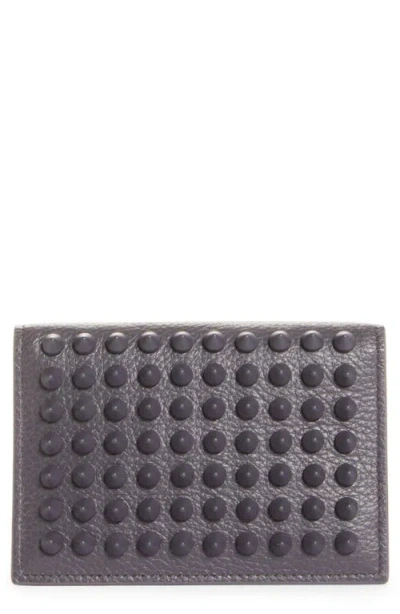 Christian Louboutin Sifnos Studded Leather Card Case In Gray