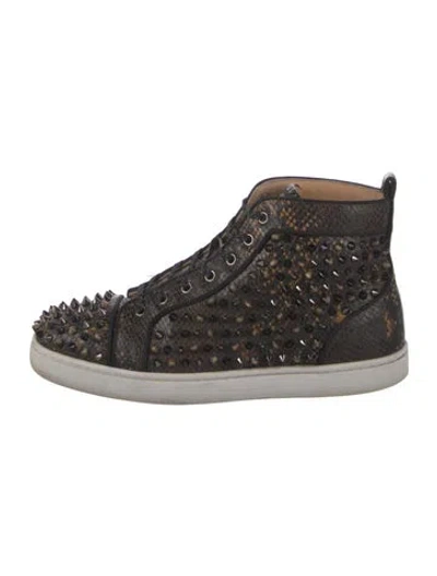 Pre-owned Christian Louboutin Signature Logo Embossed Leather Sneakers In Brown