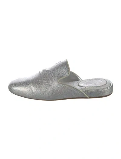 Pre-owned Christian Louboutin Signature Logo Leather Mules In Silver