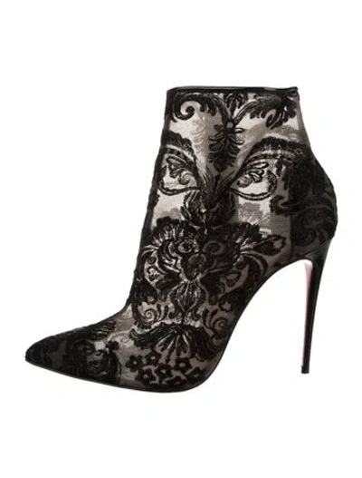 Pre-owned Christian Louboutin Signature Logo Mesh Boots In Black