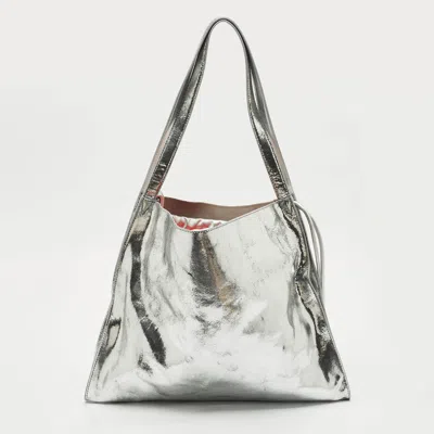 Pre-owned Christian Louboutin Silver Crackled Laminated Leather Le 54 Tote