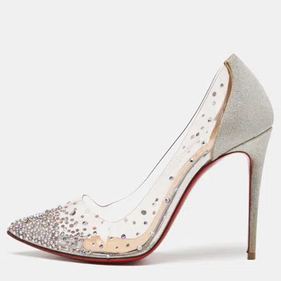 Pre-owned Christian Louboutin Silver Glitter And Pvc Degrastrass Embellished Pumps Size 38