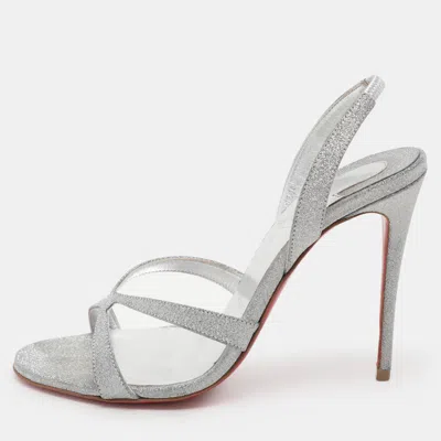 Pre-owned Christian Louboutin Silver Glitter Emilie Slingback Sandals Size 35