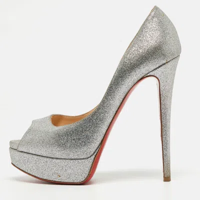 Pre-owned Christian Louboutin Silver Glitter Lady Peep Pumps Size 38.5