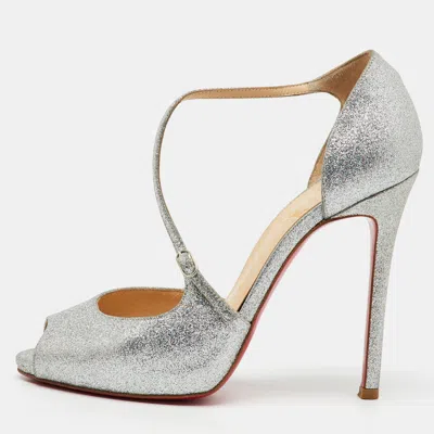 Pre-owned Christian Louboutin Silver Glitter Peep Toe D'orsay Pumps Size 38