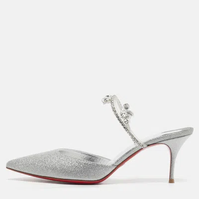 Pre-owned Christian Louboutin Silver Glitter Planet Queen Mules Size 39.5
