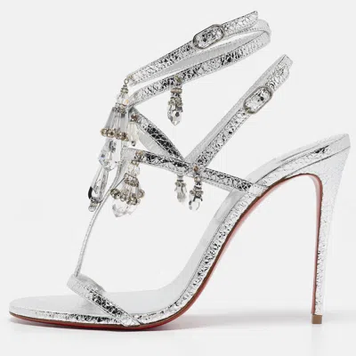 Pre-owned Christian Louboutin Silver Leather Bombina Pampila Ankle Strap Sandals Size 39