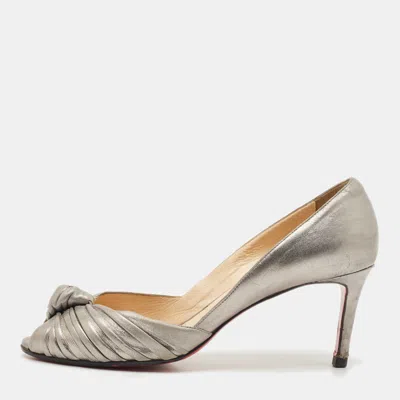 Pre-owned Christian Louboutin Silver Leather Knot Peep Toe Pumps Size 40