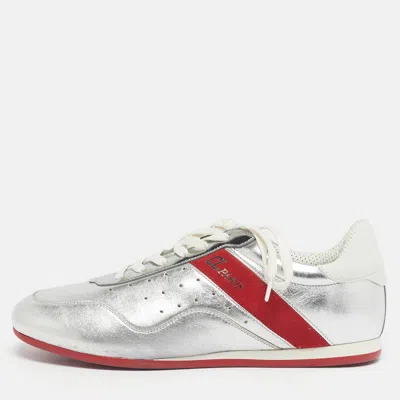 Pre-owned Christian Louboutin Silver Leather My K Low Lace Up Sneakers Size 38.5