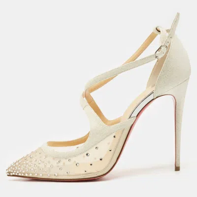 Pre-owned Christian Louboutin Silver Lurex Fabric And Mesh Twistissima Strass Sandals Size 40