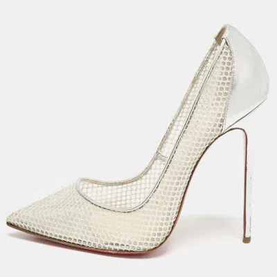Pre-owned Christian Louboutin Silver Mesh And Leather Follies Resille Pointed Toe Pumps Size 40