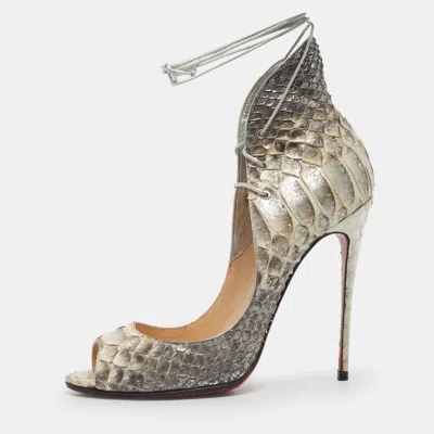 Pre-owned Christian Louboutin Silver Python Leather Megavamp Peep Toe Pumps Size 37.5