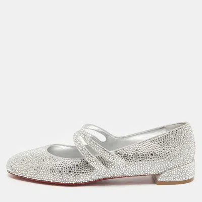 Pre-owned Christian Louboutin Silver Strass Sweet Jane Ballet Flats Size 40