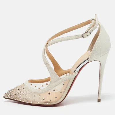 Pre-owned Christian Louboutin Silver/beige Glitter And Mesh Twistissima Pumps Size 37