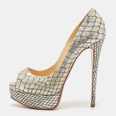Pre-owned Christian Louboutin Silver/gold Lurex Fabric Lady Peep Pumps Size 37