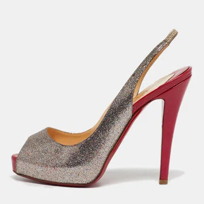 Pre-owned Christian Louboutin Silver/pink Glitter No Prive Peep Toe Slingback Pumps Size 36