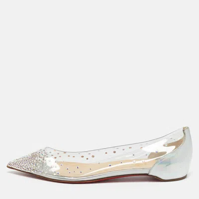 Pre-owned Christian Louboutin Silver/transparent Leather And Pvc Crystal Embellished Degrassita Ballet Flats Size 37