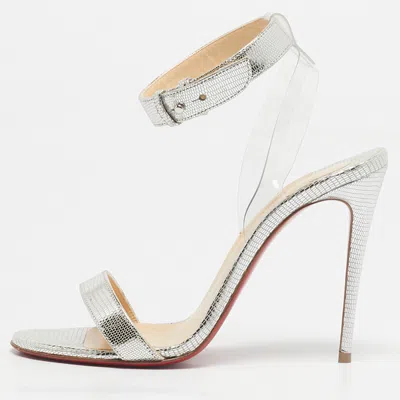Pre-owned Christian Louboutin Silver/transparent Leather And Pvc Jonatina Sandals Size 36 In White
