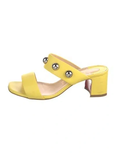 Pre-owned Christian Louboutin Simple Bille Bauble 55 Leather Slides In Yellow