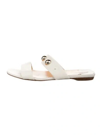 Pre-owned Christian Louboutin Simple Bille Ornat Leather Slides In White