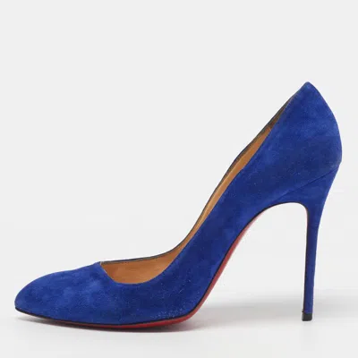 Pre-owned Christian Louboutin Simple Corneille Follies Size 39.5 Blue Suede Pumps